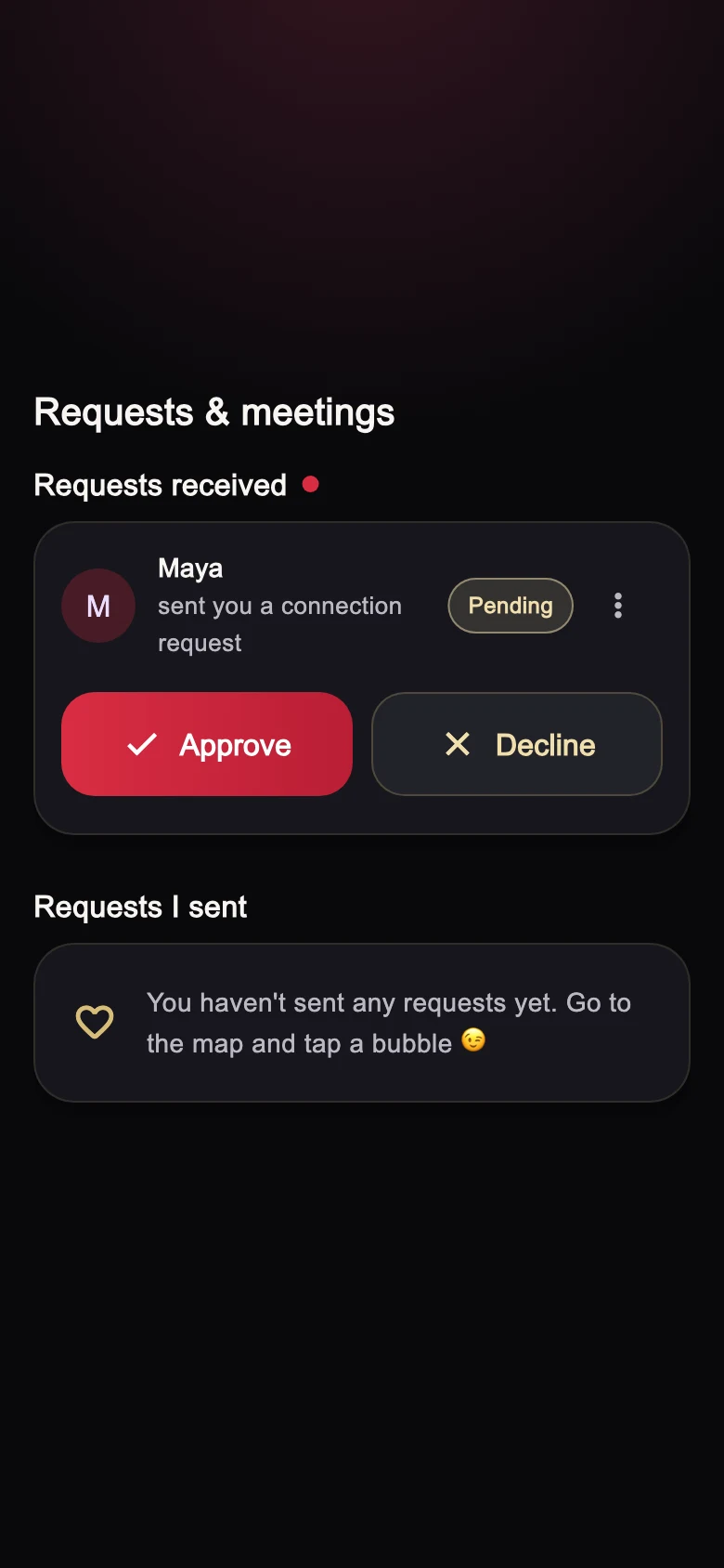 App screen: Send a request with a selfie. Demo data.